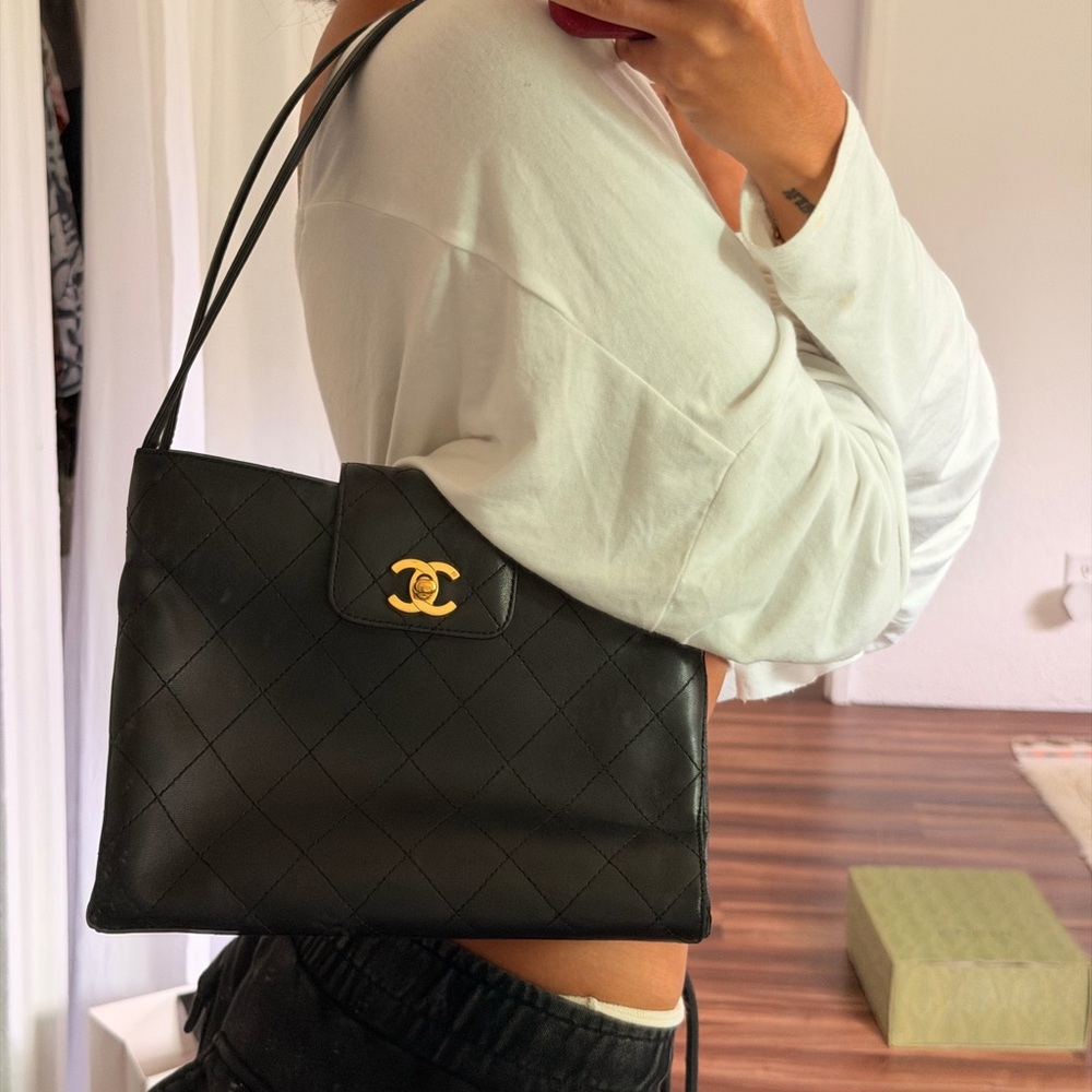 VINTAGE CHANEL Black Lambskin Bag with Gold Accent - Picture 8 of 10